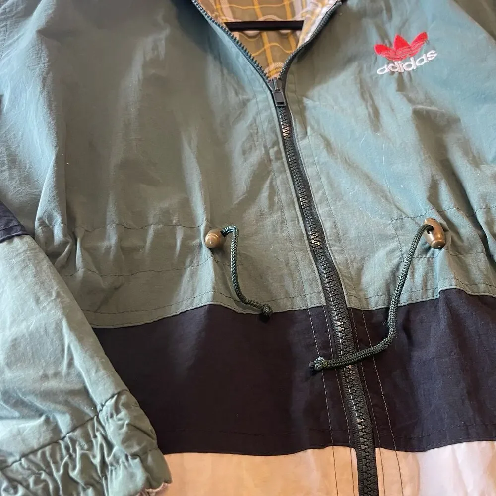 Adidas Y2K Vintage Women's Double Side Reversible Parka Raincoat Hoodie Jacket
